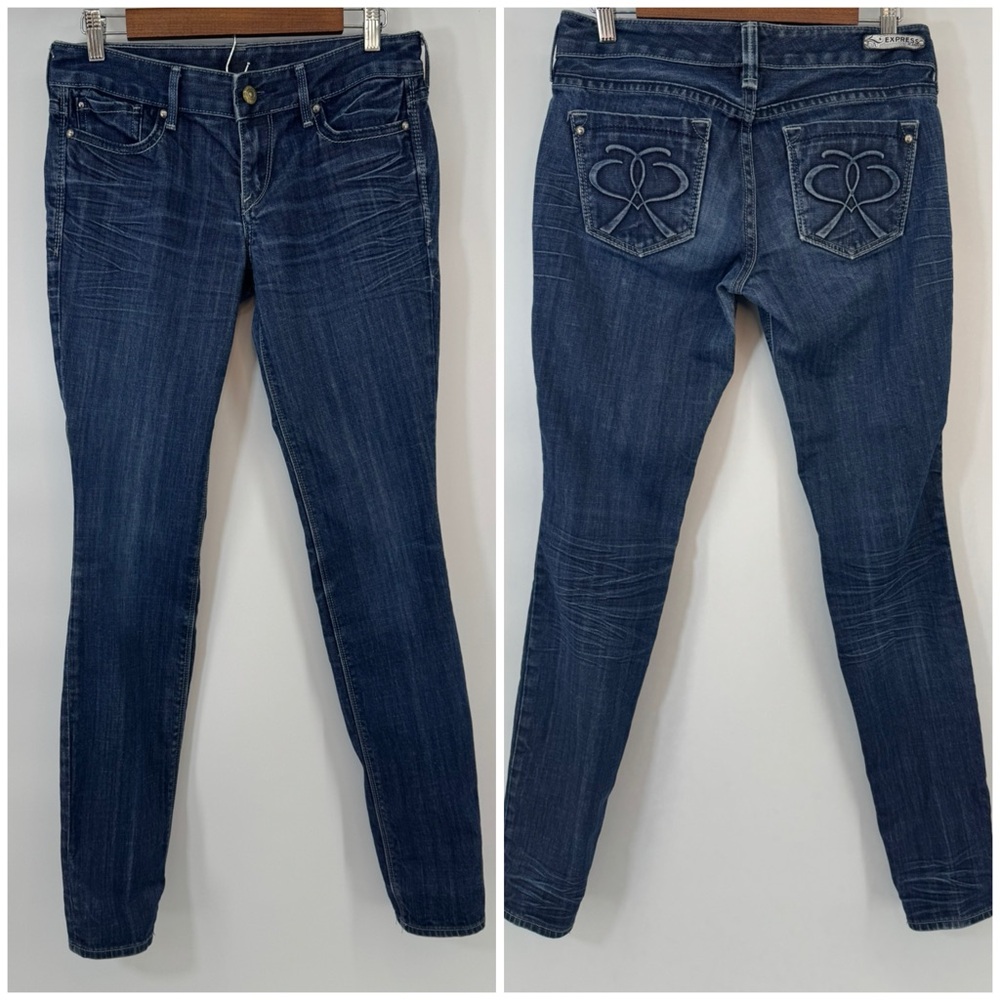 Y2K Express low rise Women's Jeans Sz 6L Blue  Whiskers Pockets Zip Cotton Blend